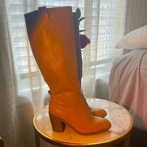 Brown Faux Leather Heeled Boots